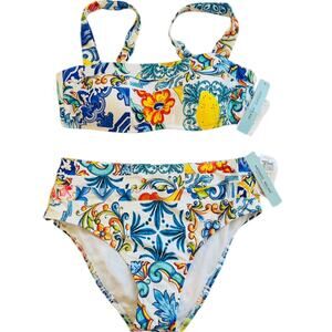 ANTONIO MELANI NWT Blue Mosaic Floral 2 Piece Bikini Swim SET – Medium